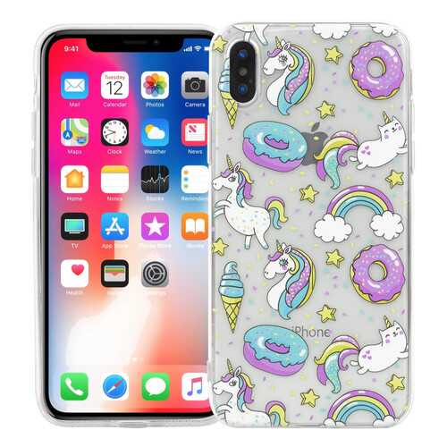 Чехол KAWAI для iPhone X/XSЕдинороги и пончики в Йота