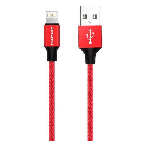 кабель lightning, 2A, 1м., металл/текстиль, красный, CL-60-RED, AWEI в Йота