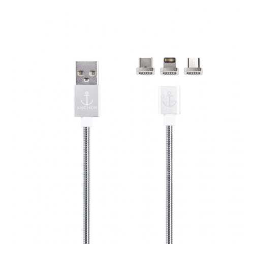 Кабель магнитный Anchor Cable 2.0 с Lightning / Micro-USB / Type-C OEM 1.2м Silver в Йота