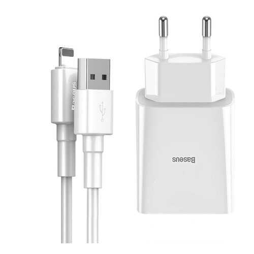 Сетевое зарядное устройство Baseus Speed Mini 2USB 2.4A+кабель USB-iP 1m White в Йота