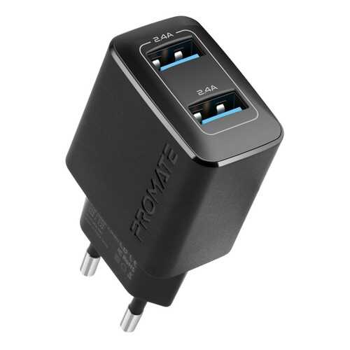 Сетевое зарядное устройство Promate BiPlug 2хUSB 2.4A, 12W (black) в Йота