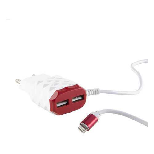 Сетевое зарядное устройство Red Line 2 USB+8pin для Apple, 2.1A, Red в Йота