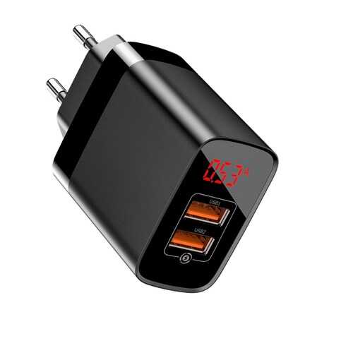 Зарядное устройство Baseus Mirror Lake Dual QC Digital Display Quick Charger 2xUSB Black в Йота